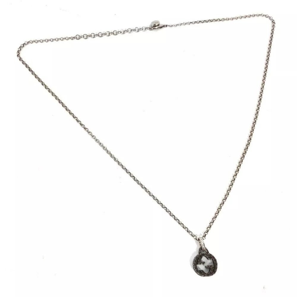 GUCCI Arabesque Interlocking G Accessories Pendant Chain Necklace Silver